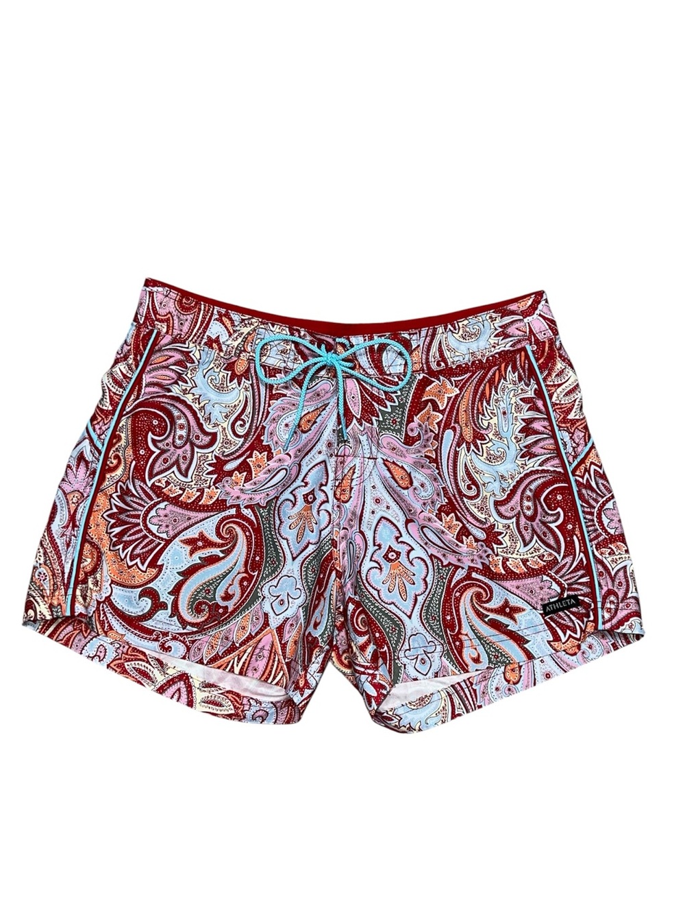 ATHLETA WOMEN’S SWIM BOARD SHORTS red orange floral paisley pattern size 4 EUC